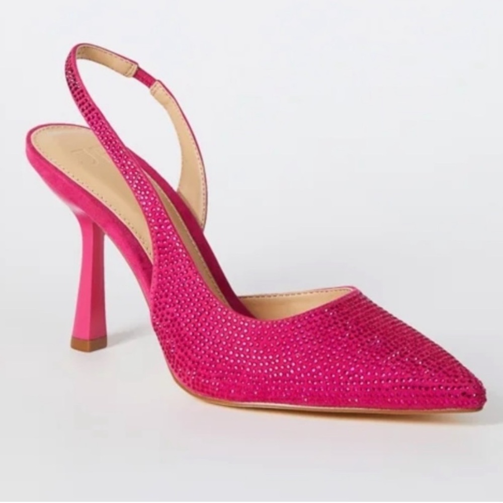 NWOT Just Fab Sling-Back Pumps Sz 9 Brit Fuchsia Pink Y2K Glam Rhinestone Heels